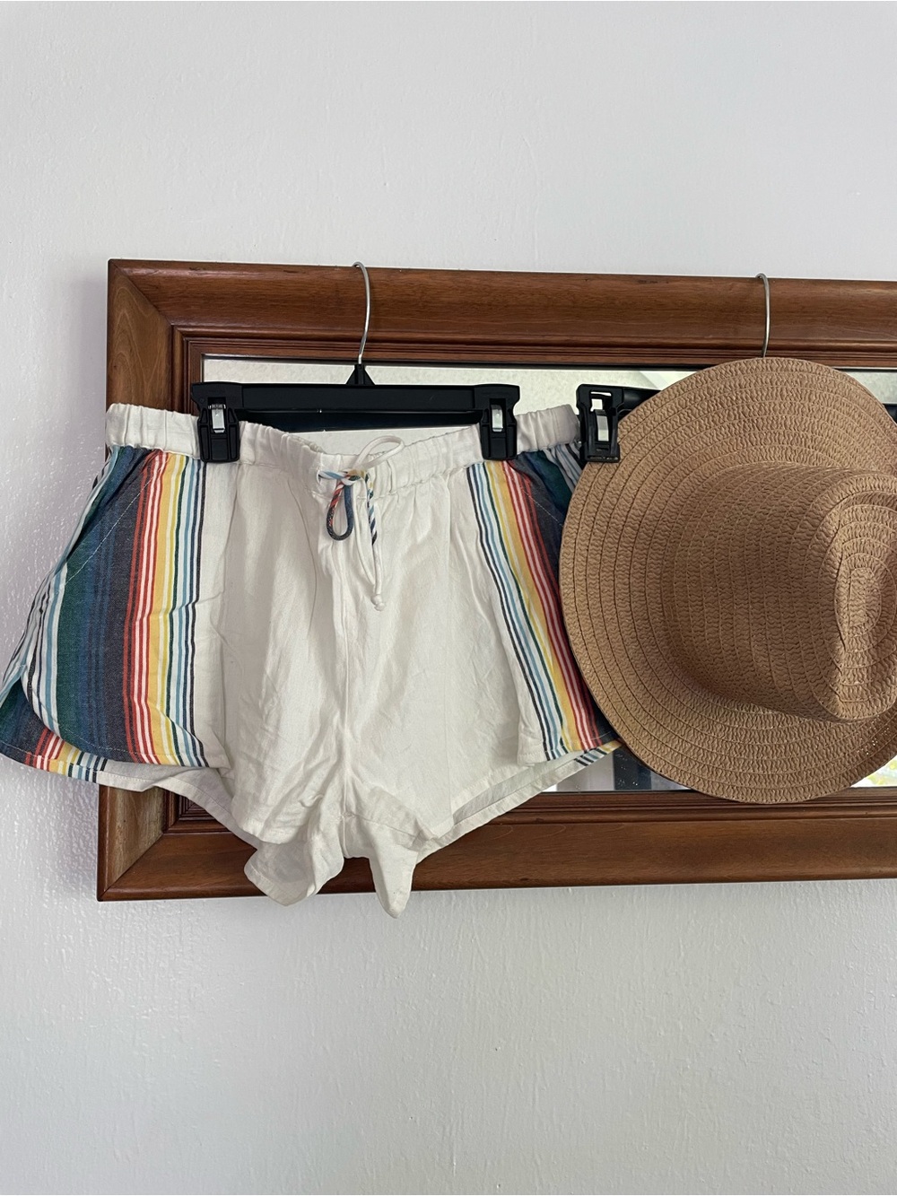 Rip Curl Cream Athletic Shorts with Multicolor Stripe Panels